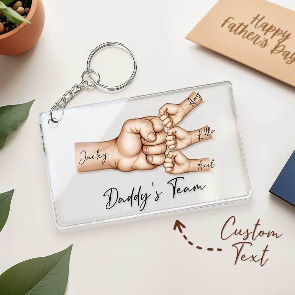 Personalised Acrylic Keychain Custom Daddy's Team Fist Bump Keychain Father's Day Gift for Dad for Grandpa - MyMoonLampUk