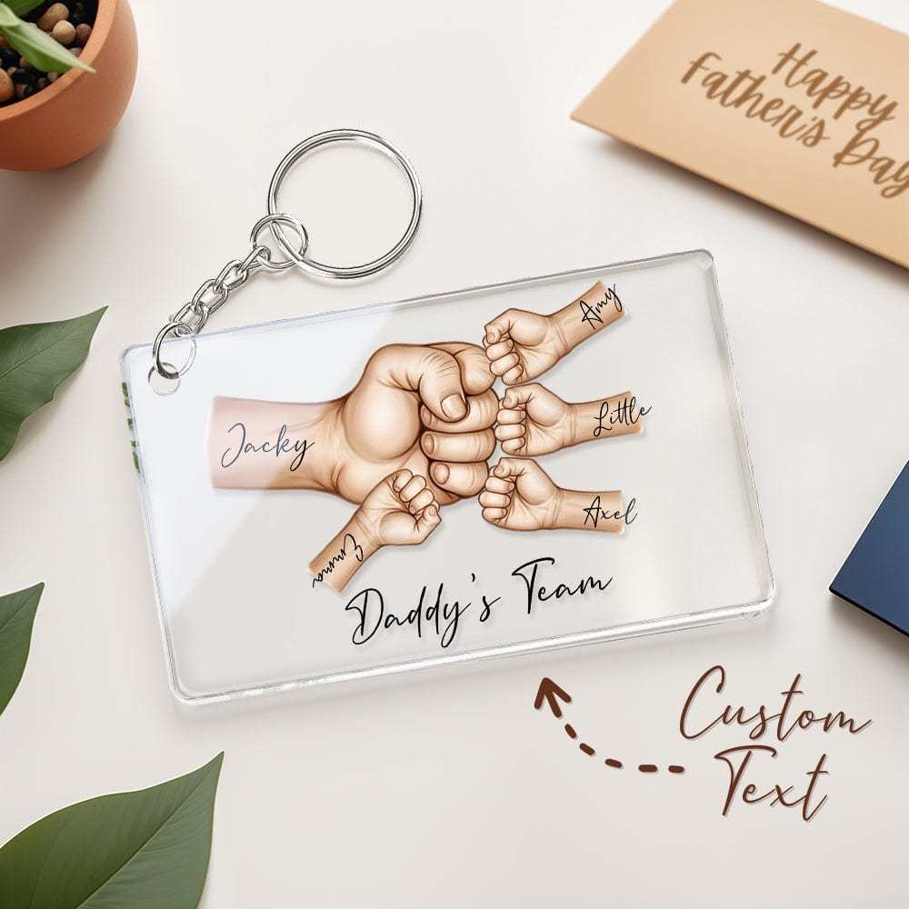 Personalised Acrylic Keychain Custom Daddy's Team Fist Bump Keychain Father's Day Gift for Dad for Grandpa - MyMoonLampUk