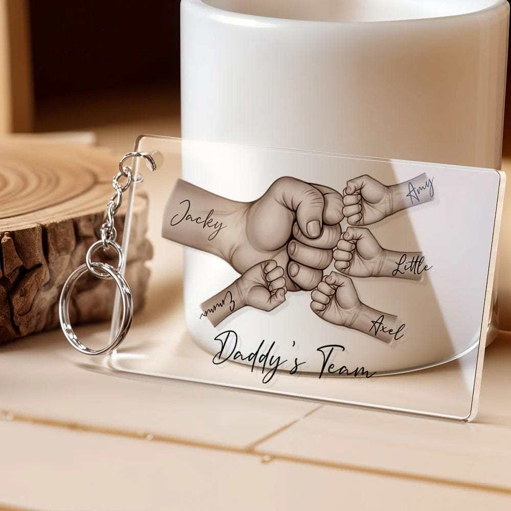 Personalised Acrylic Keychain Custom Daddy's Team Fist Bump Keychain Father's Day Gift for Dad for Grandpa - MyMoonLampUk