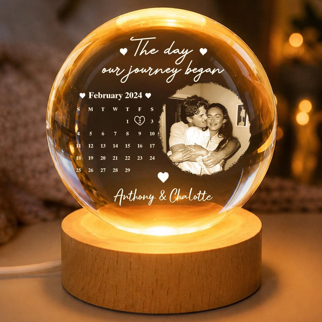 Custom Photo Our Journey Began Calendar Night Light - Personalized Crystal Ball LED Night Light - Sweet Love For Couple, Wife, Husband - MyMoonLampUk