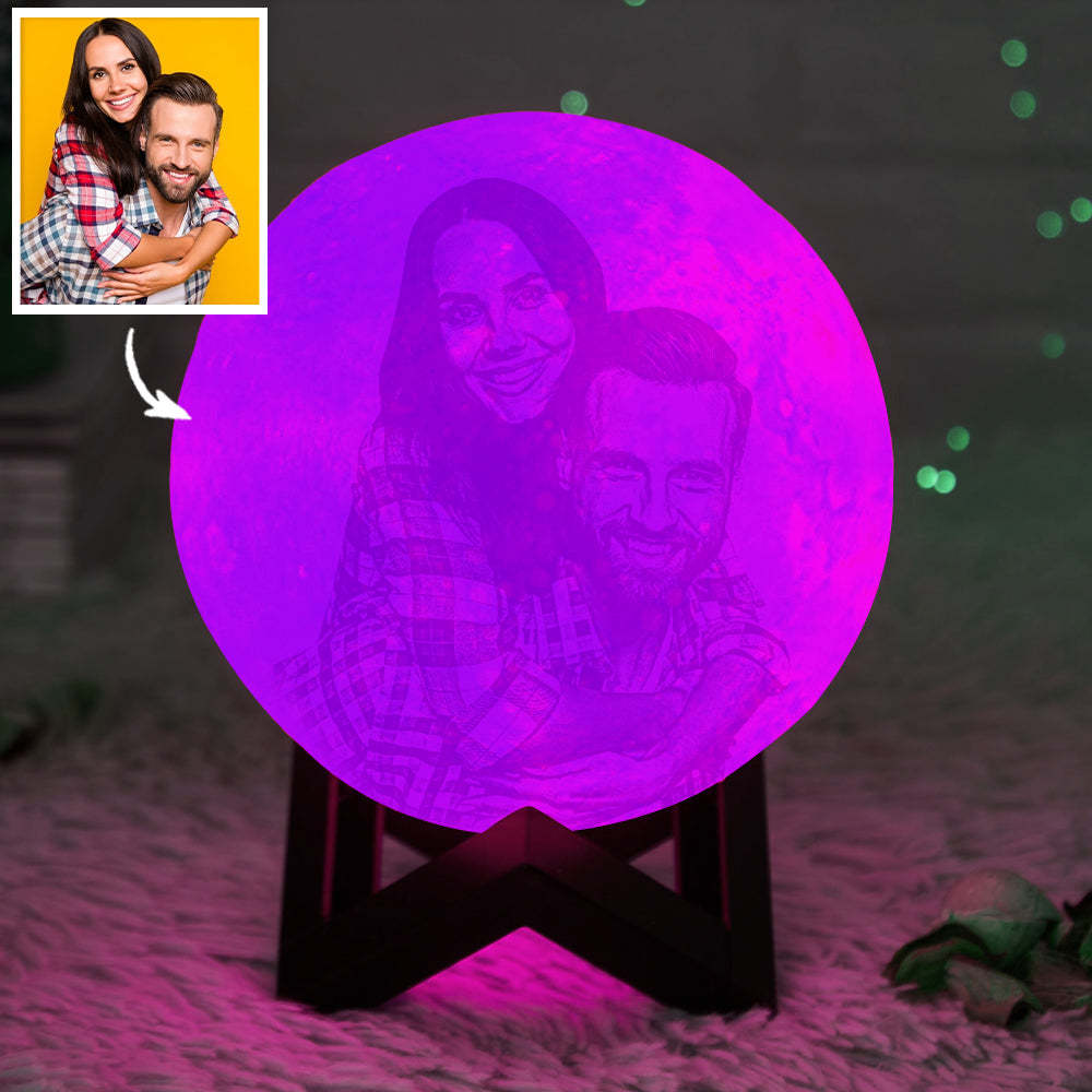 Personalised 3D Printed Couple Photo Moon Lamp, Engraved Lamp - Valentine's Day Gifts