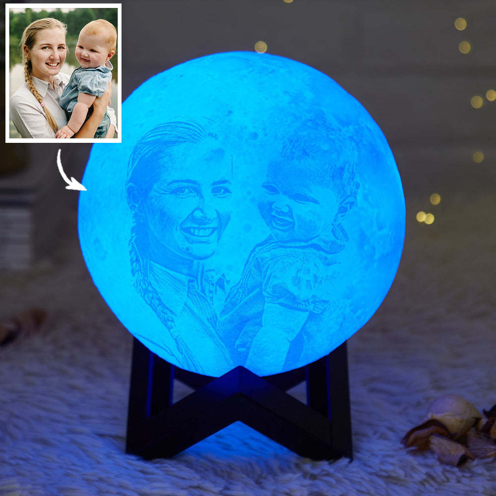 Birthday Gifts for Mom 2 Colors Custom Photo Lamp 3D Printed Engraved Moon Lamp
