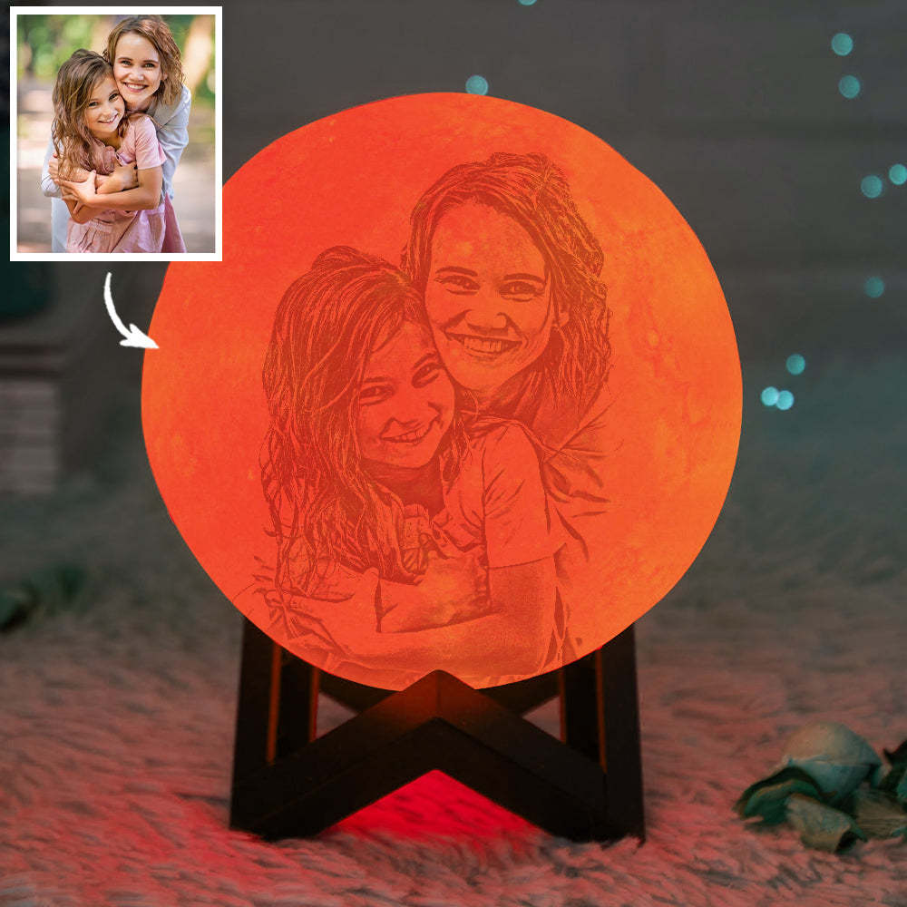 Custom Photo Engraved 3D Printing Moon Lamp, Creative Idea For Family - Tap Three Colors
