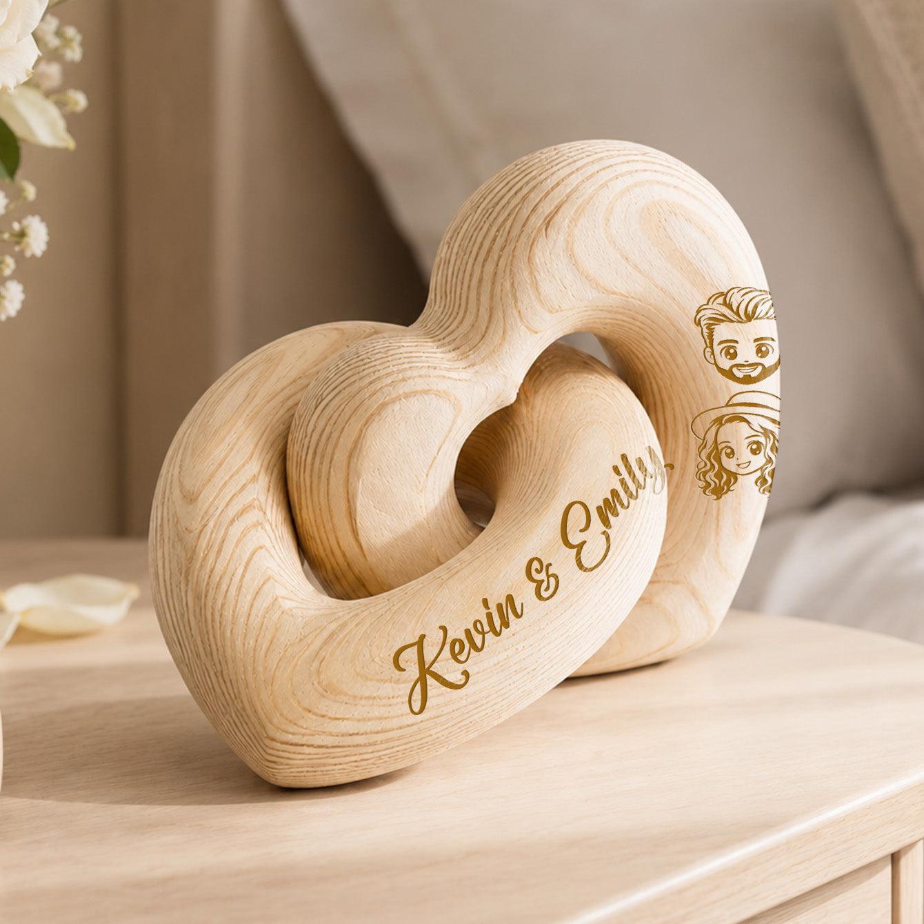 Custom Photo Cartoon Line Art - Personalized Wooden Heart Sculpture - Special Gift For Family Members, Pet Lover, Couple - MyMoonLampUk