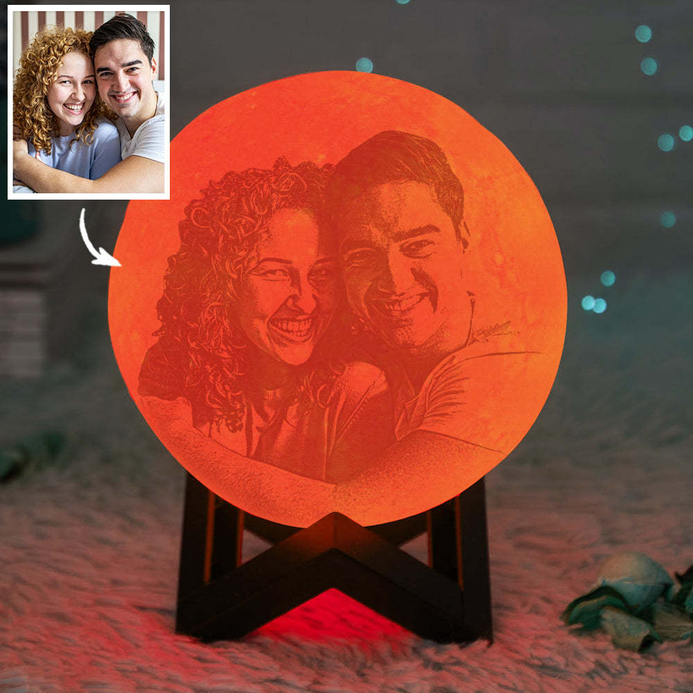 Gifts for Her Personalised 3D Printed Photo Moon Lamp, Engraved Lamp - Touch Two Colors