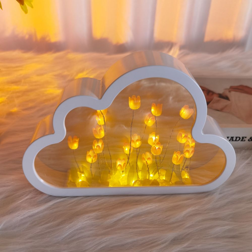 DIY Cloud Tulip Mirror Night Light Simulation Flower Bedroom Sleeping Table Lamp - mymoonlampuk