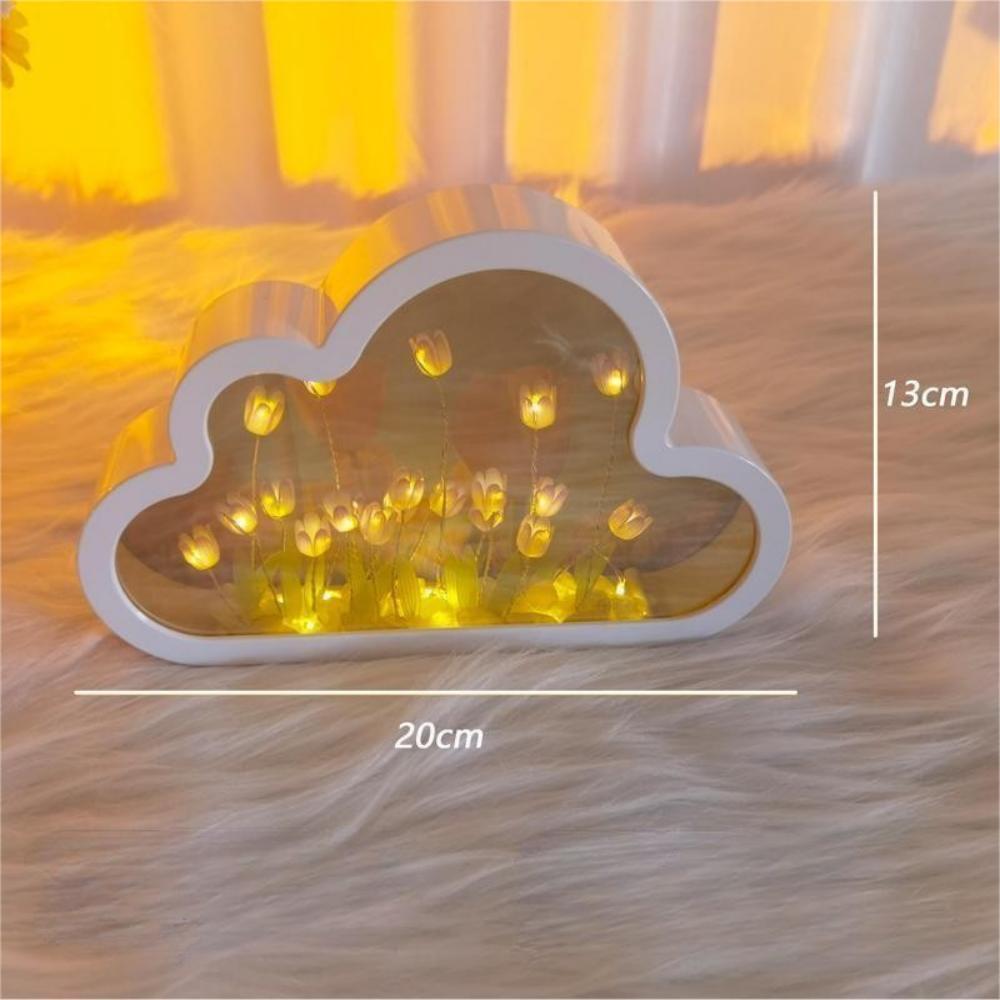 DIY Cloud Tulip Mirror Night Light Simulation Flower Bedroom Sleeping Table Lamp - mymoonlampuk