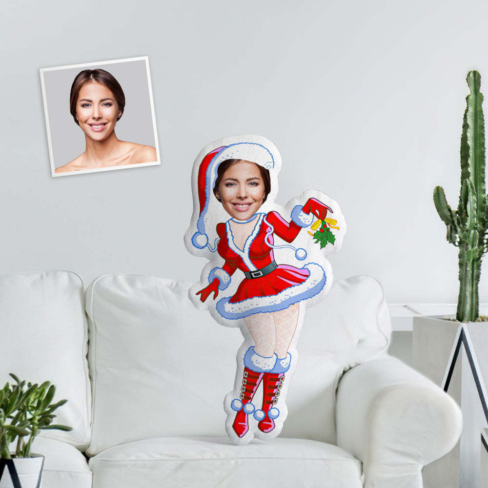 Face Pillow Santa Custom Minime Throw Pillow Personalised Christmas Girl In Red Boots Throw Pillow For Girlfriend - mymoonlampuk