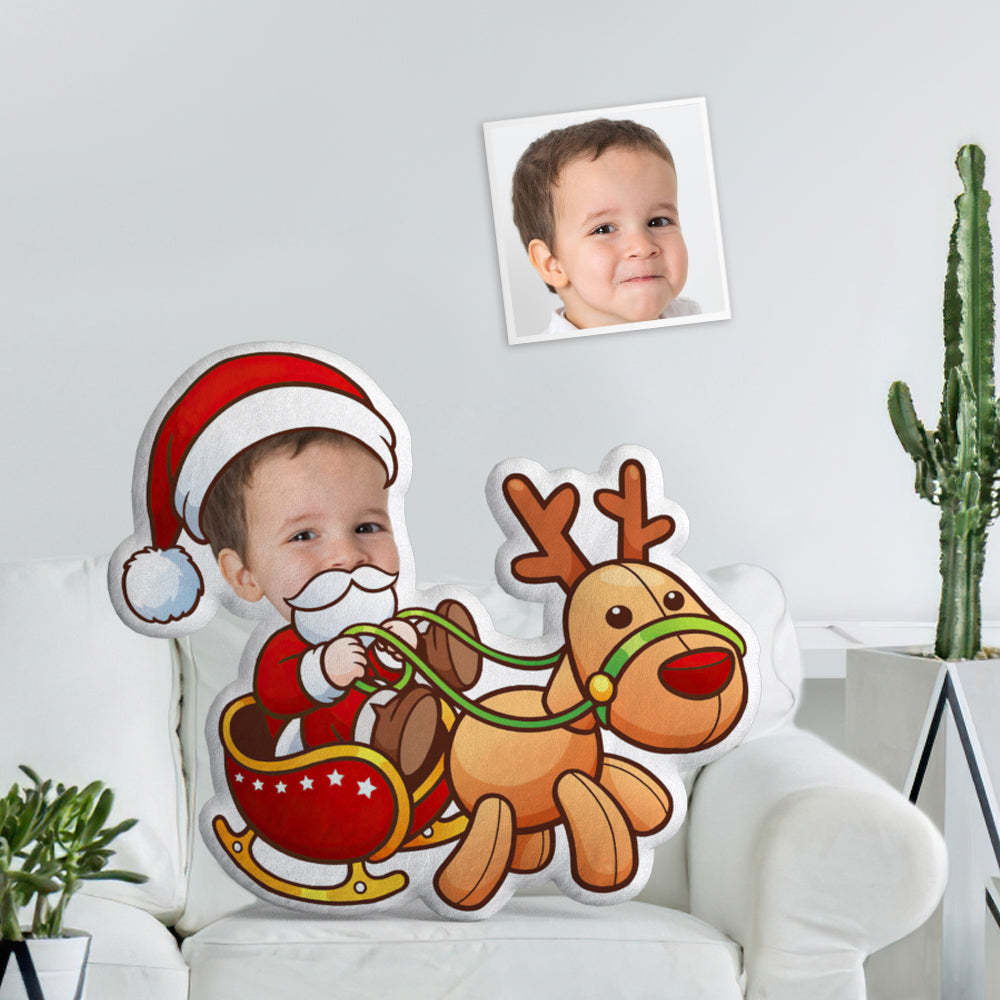 My Face Doll Custom Santa Pillow Funny For Kids Minime Throw Pillow Personalised Baby Riding A Christmas Carriage - mymoonlampuk