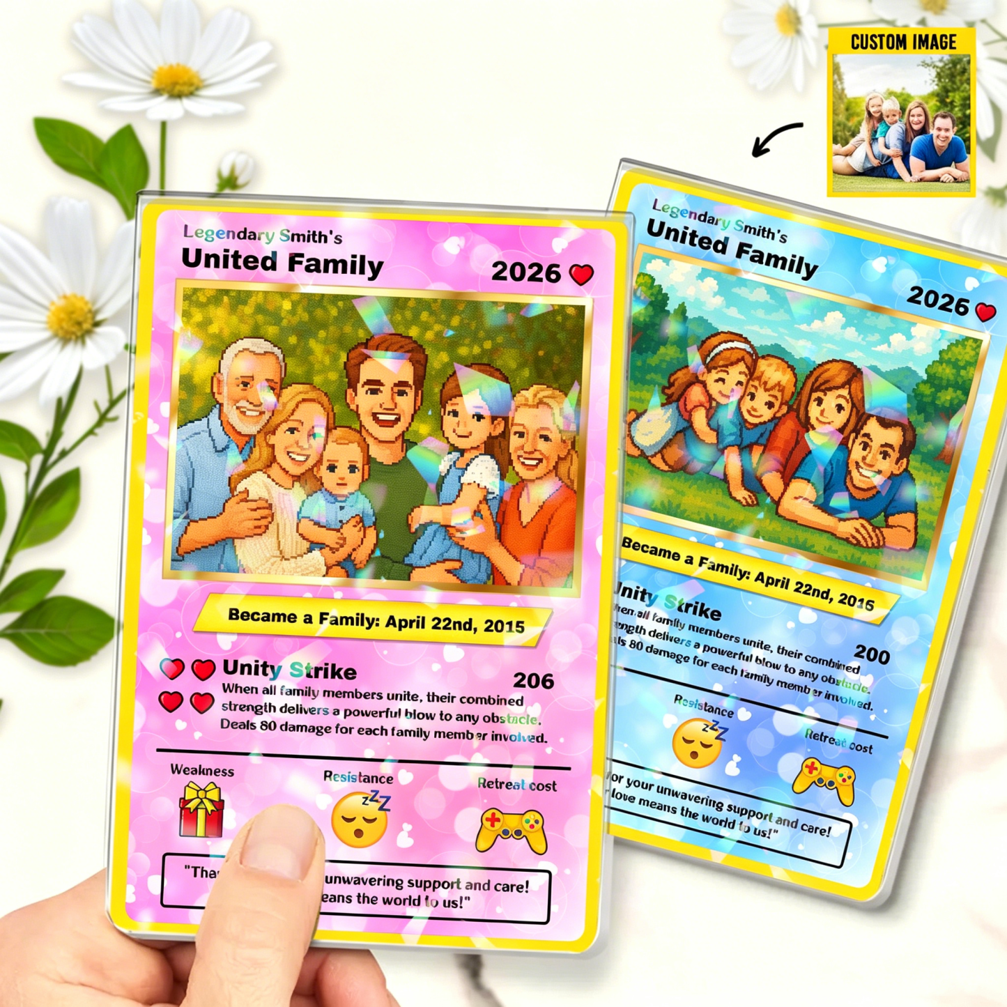 Personalized United Family Card Hologram Style, Personalized Poke Family Card Custom Family Photo Hologram Ornament, Custom Anniversary Card - MyMoonLampUk