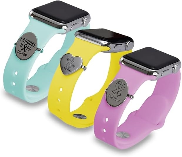 Custom Cancer Awareness Oval & Heart Metal Stud Accessory Smartwatch Bands