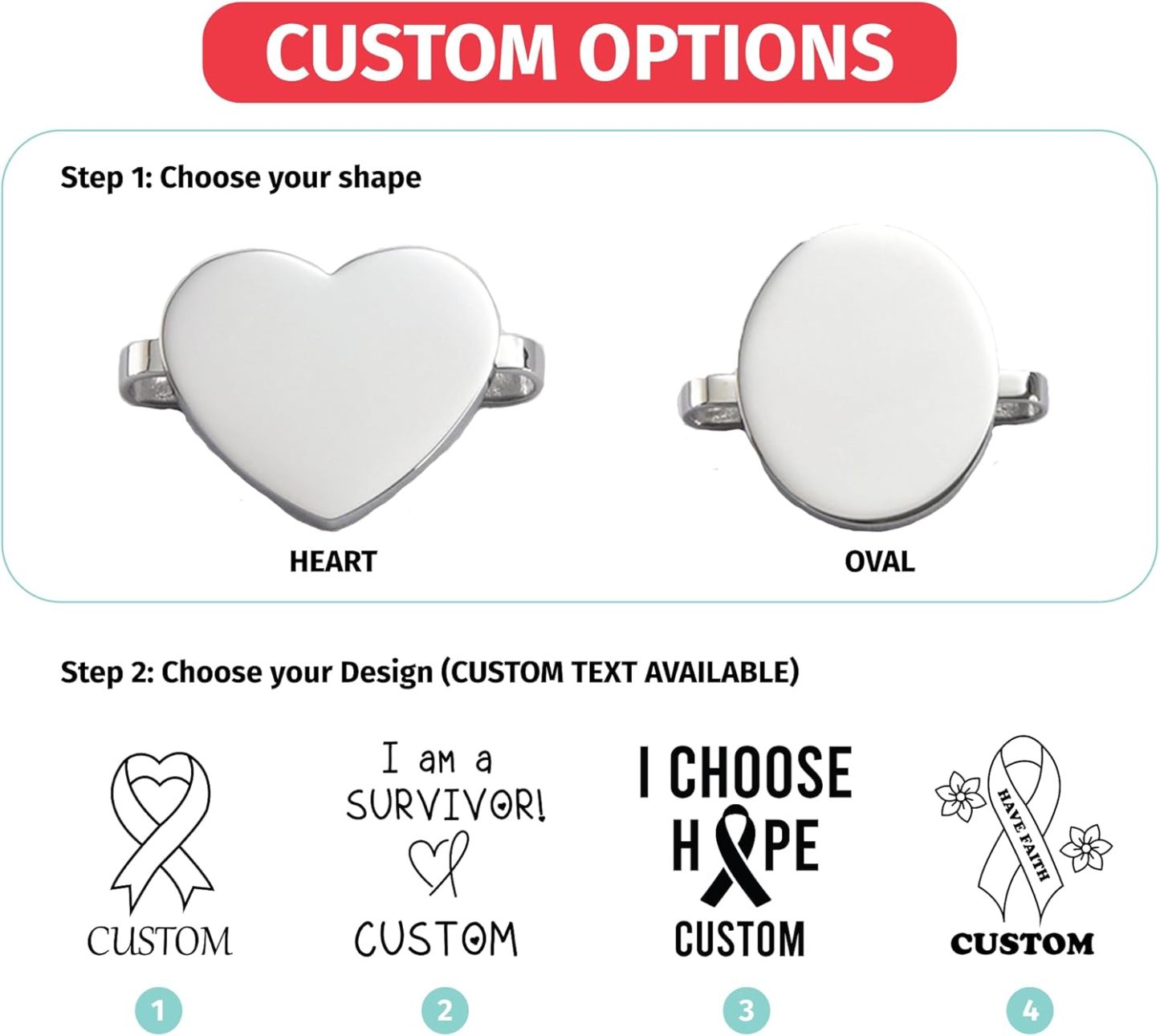 Custom Cancer Awareness Oval & Heart Metal Stud Accessory Smartwatch Bands