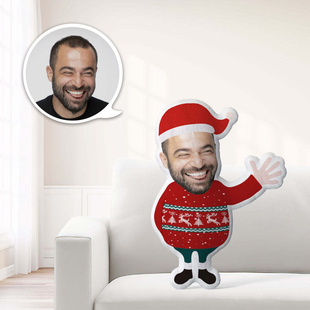 Chrismas Gift My Face Pillow Custom Pillow Minime Throw Pillow Personalised the Man Say Hello Posture in A Red Sweater Throw Pillow - mymoonlampuk
