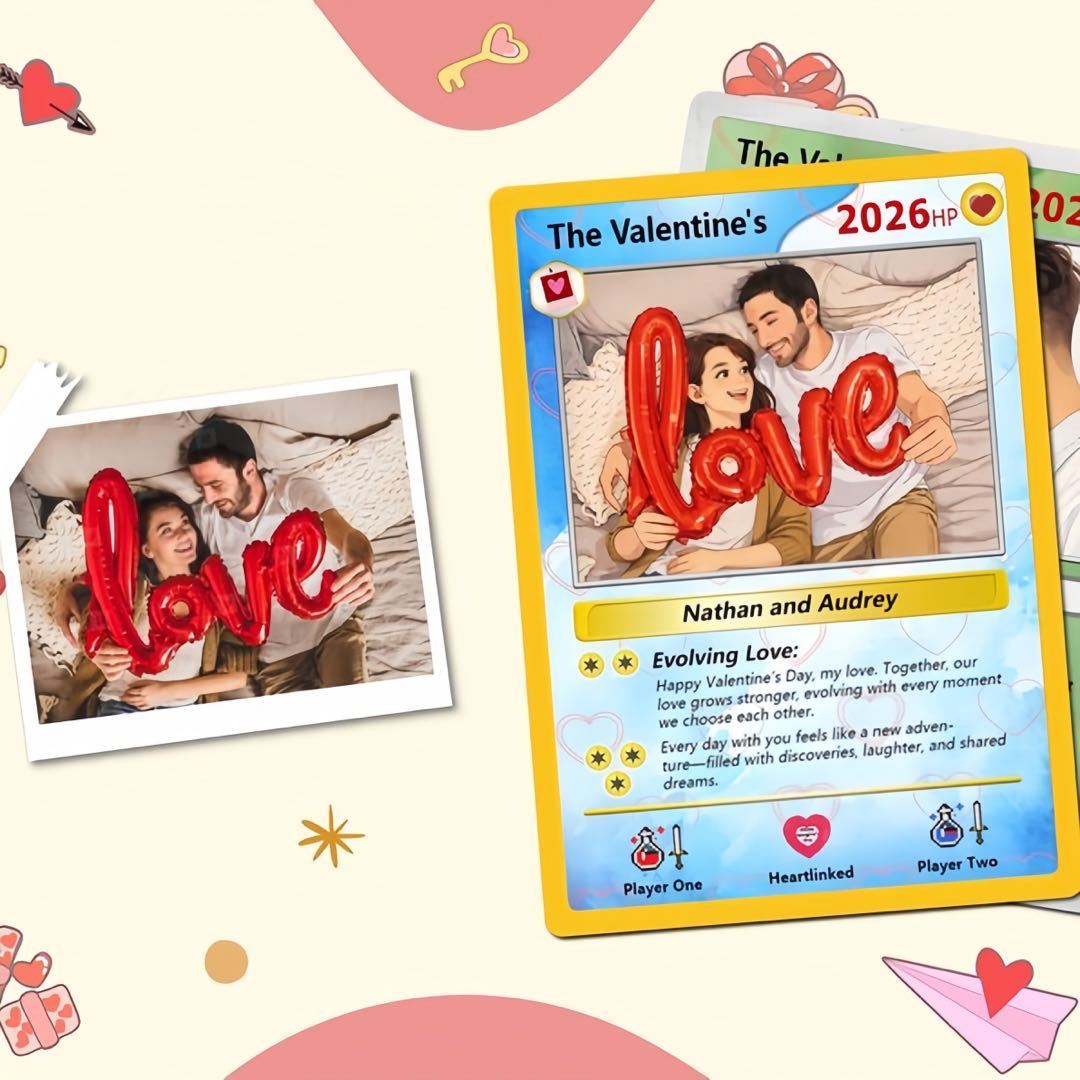 Personalized Valentine's Day Power Couple Card, Custom Anniversary Card Couple Photo Anime Style, Best Valentine's Day Gift for Lover - MyMoonLampUk