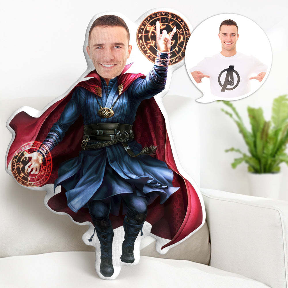 Custom Face Pillow Personalised Doctor Strange Gifts Custom MinIMe Pillow Gifts for Him - mymoonlampuk