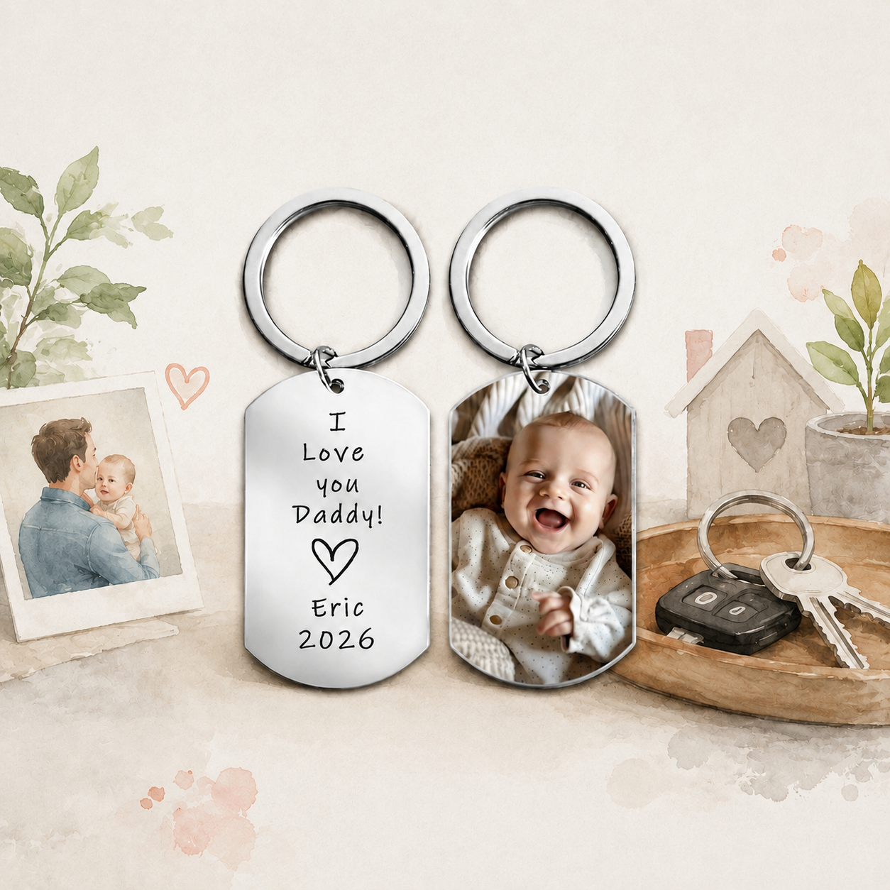 I Love You Daddy,Custom Kids Picture Keychain for Dad, Picture Keychain for dad, Personalized Keychain, Photo Gifts For Men, Father day gift - MyMoonLampUk