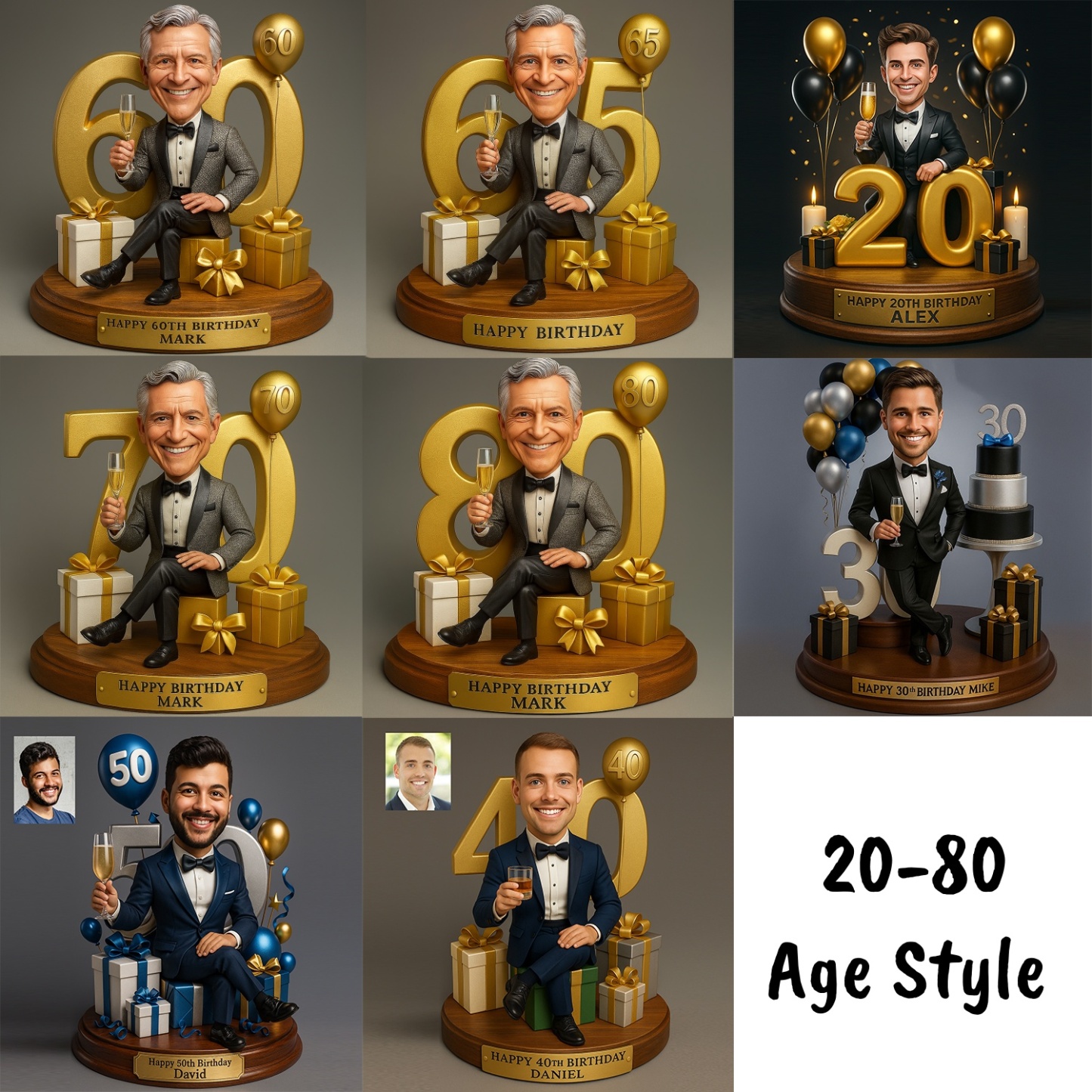 Birthday Gifts Custom Photo Man Caricature Portrait Gift Acrylic Plaque 2D Look 3D Pop - MyMoonLampUk