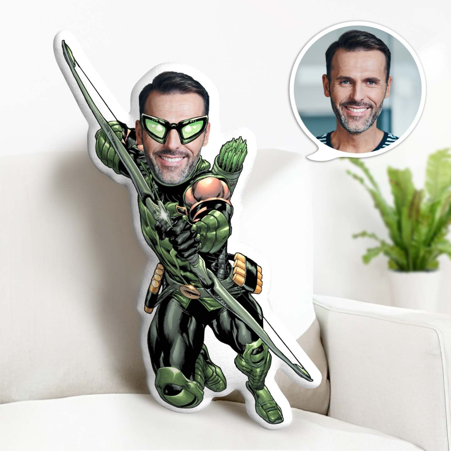 Custom Green Arrow Dolls Custom Face Pillow Personalised Photo Pillow Superhero Gifts - mymoonlampuk