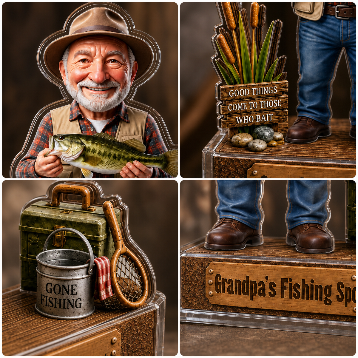 Personalized Fishing Grandpa Figurine Gift – Custom Photo Caricature for Father’s Day, Birthday or Retirement - MyMoonLampUk