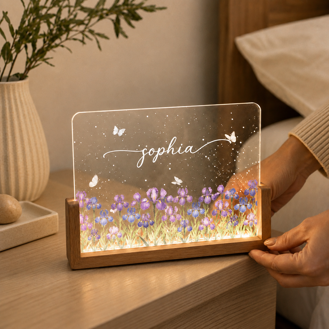 Birth Month Flower Watercolor Blooming In Love - Personalized Acrylic LED Night Light - Special Gift For Friends, Lovers, Family Members - MyMoonLampUk