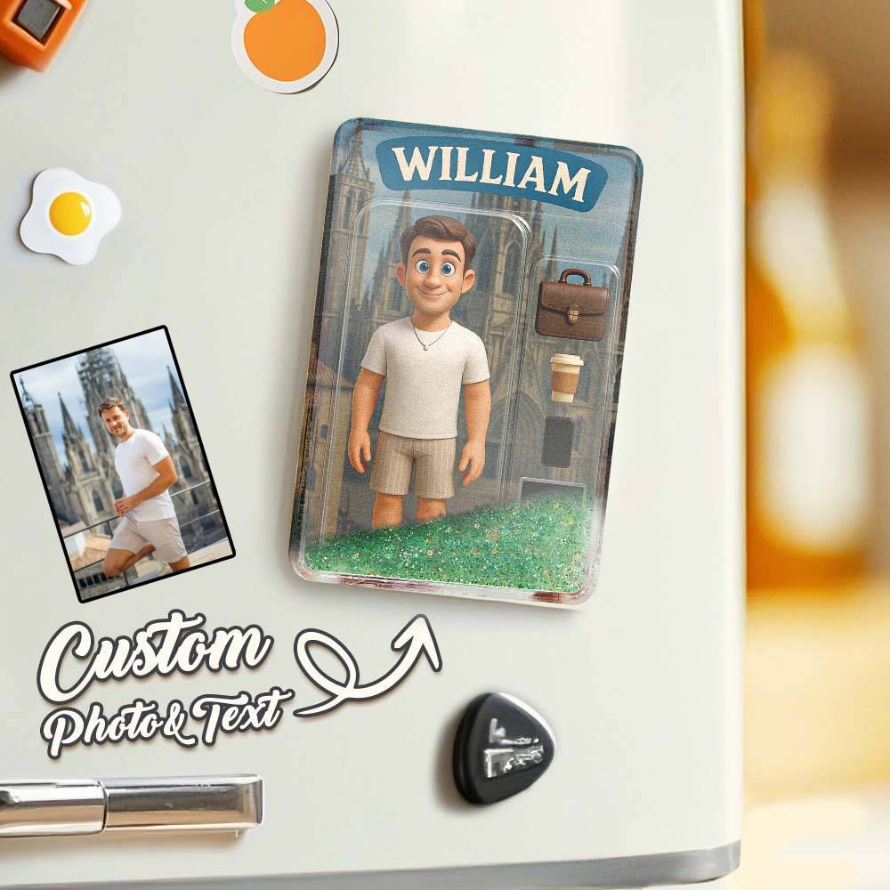 Custom 3D Effect Action Figure Pack Packaging Toy Box Style Art Gift Personalized Quicksand Fridge Magnet Gift for Father - MyMoonLampUk
