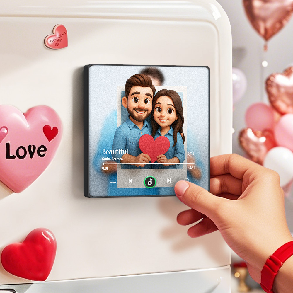 Custom Photos Music Fridge Magnet Cartoon Style Personalized Photo Frame Gift for Couples - MyMoonLampUk