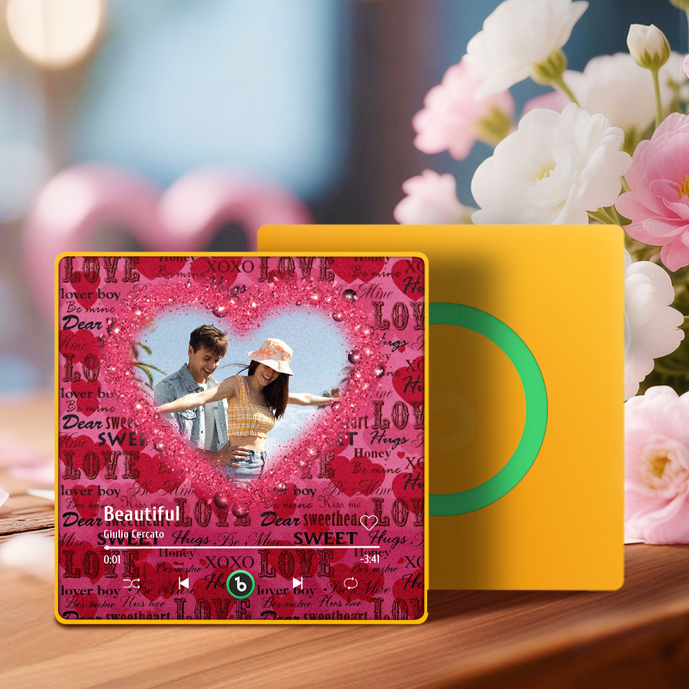 Valentine's Day Custom Photos Heart Glitter Love Music Fridge Magnet Personalized Music Magnet Gift for Her - MyMoonLampUk