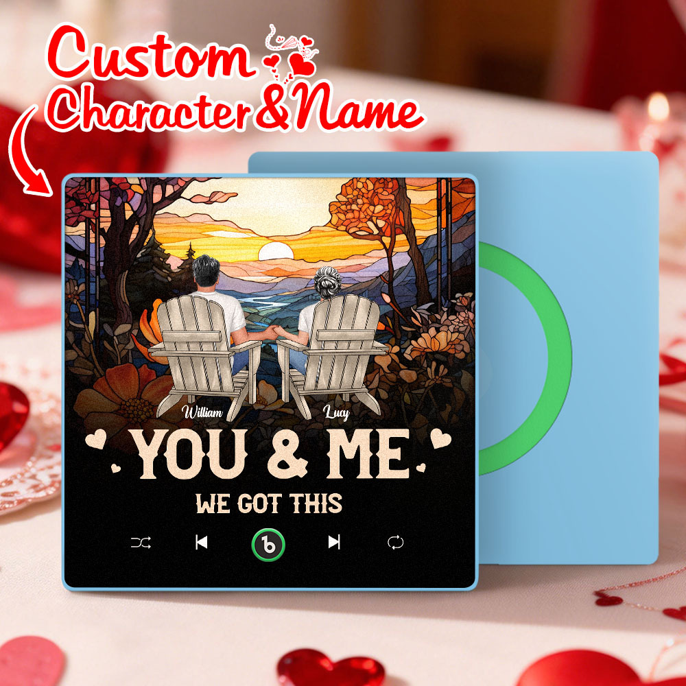 Custom Character and Name Music Fridge Magnet - Sunset Couple Design Personalized Names Frame Gift for Couples - MyMoonLampUk