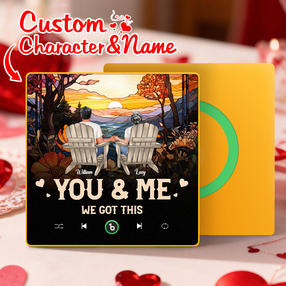 Custom Character and Name Music Fridge Magnet - Sunset Couple Design Personalized Names Frame Gift for Couples - MyMoonLampUk