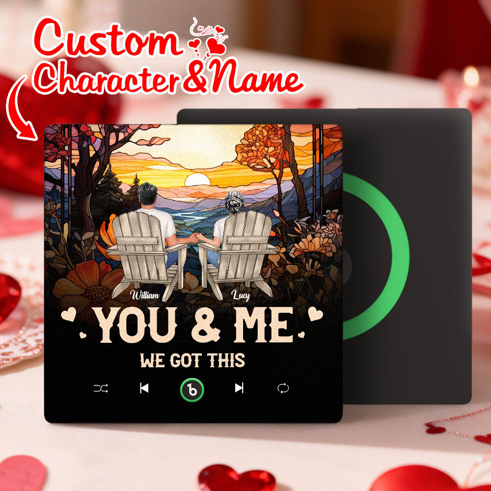 Custom Character and Name Music Fridge Magnet - Sunset Couple Design Personalized Names Frame Gift for Couples - MyMoonLampUk