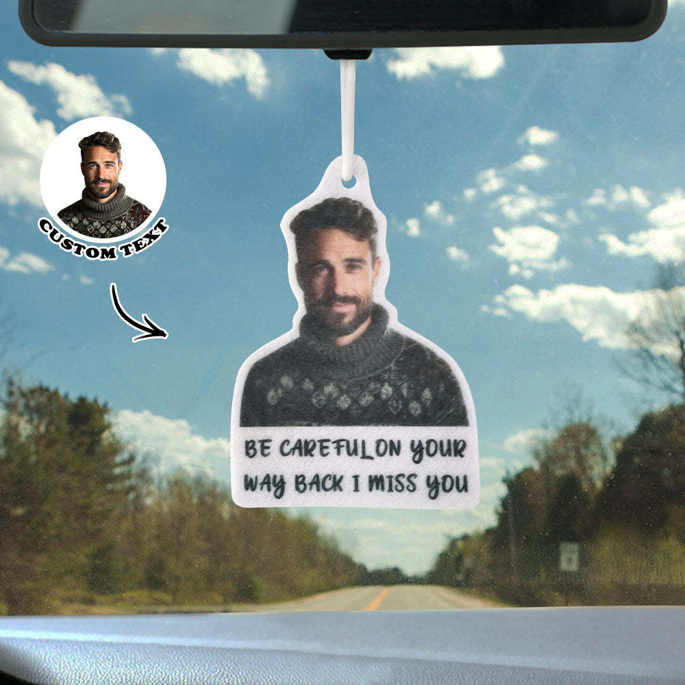 Custom Face Car Air Freshener Rearview With Text Mirror Ornament Gifts - mymoonlampuk