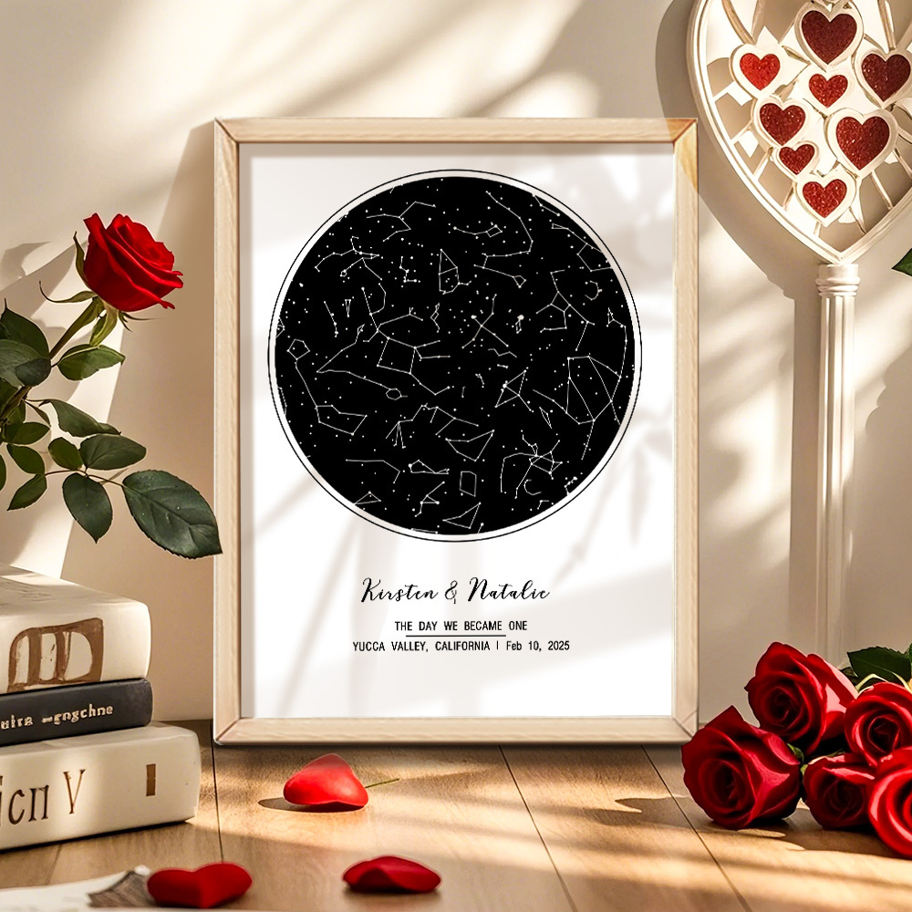 Personalized Astrology Frame Custom Name and Date Decoration Painting Wedding Anniversary Gift - MyMoonLampUk