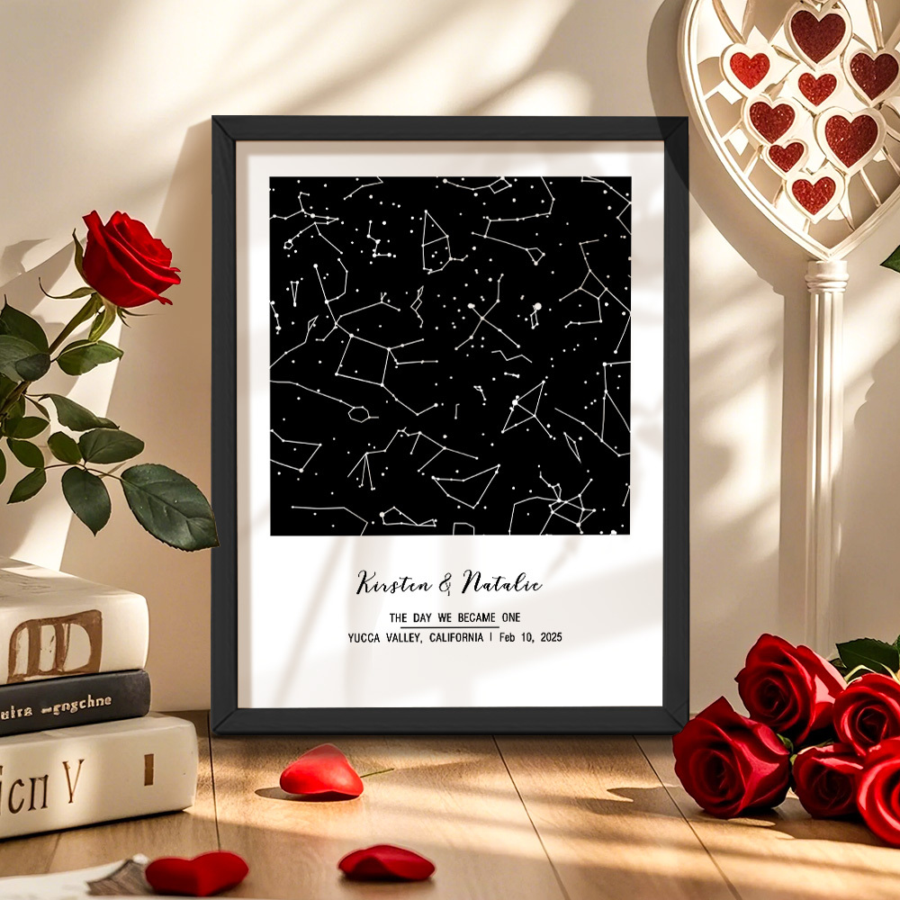 Personalized Astrology Frame Custom Name and Date Decoration Painting Wedding Anniversary Gift - MyMoonLampUk