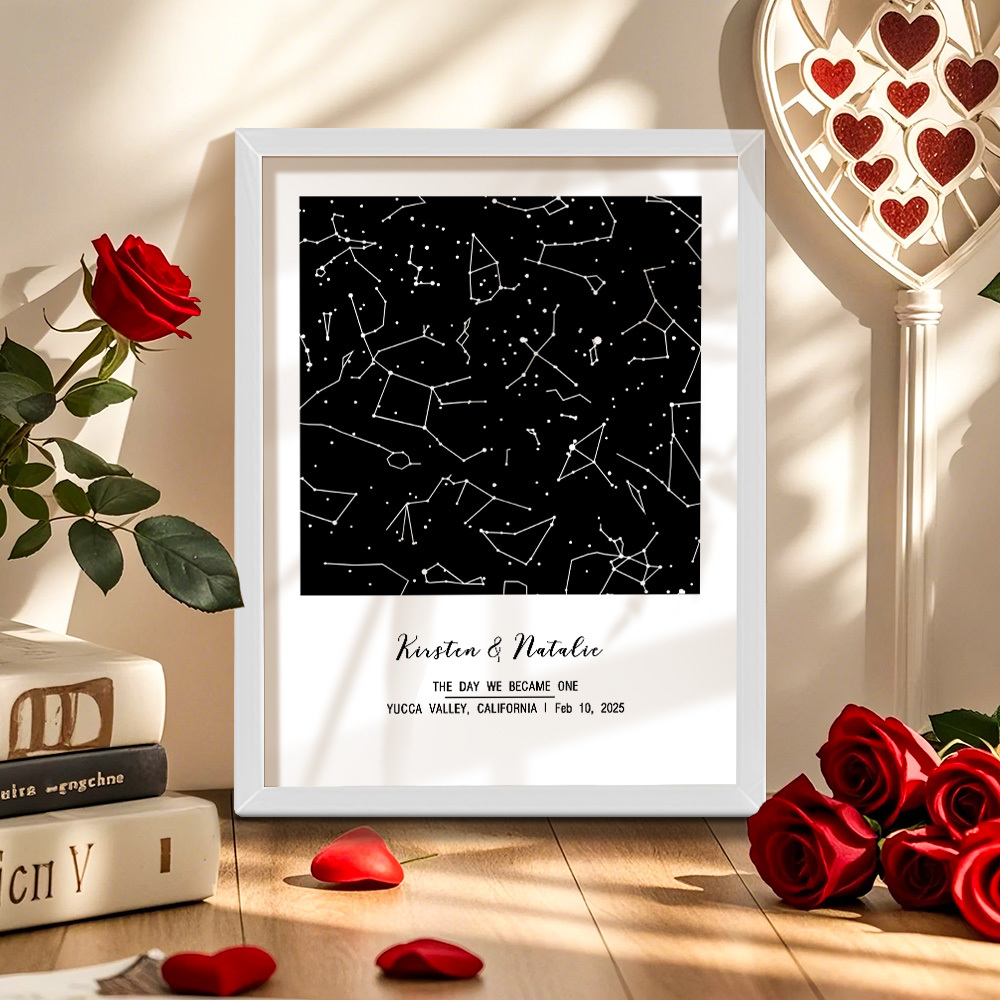 Personalized Astrology Frame Custom Name and Date Decoration Painting Wedding Anniversary Gift - MyMoonLampUk