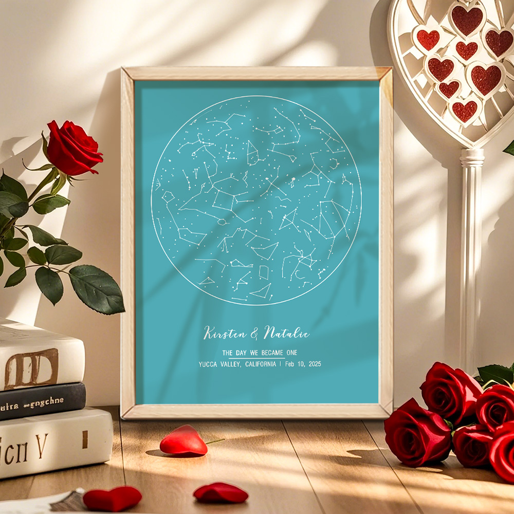 Personalized Astrology Frame Custom Name and Date Decoration Painting Wedding Anniversary Gift - MyMoonLampUk