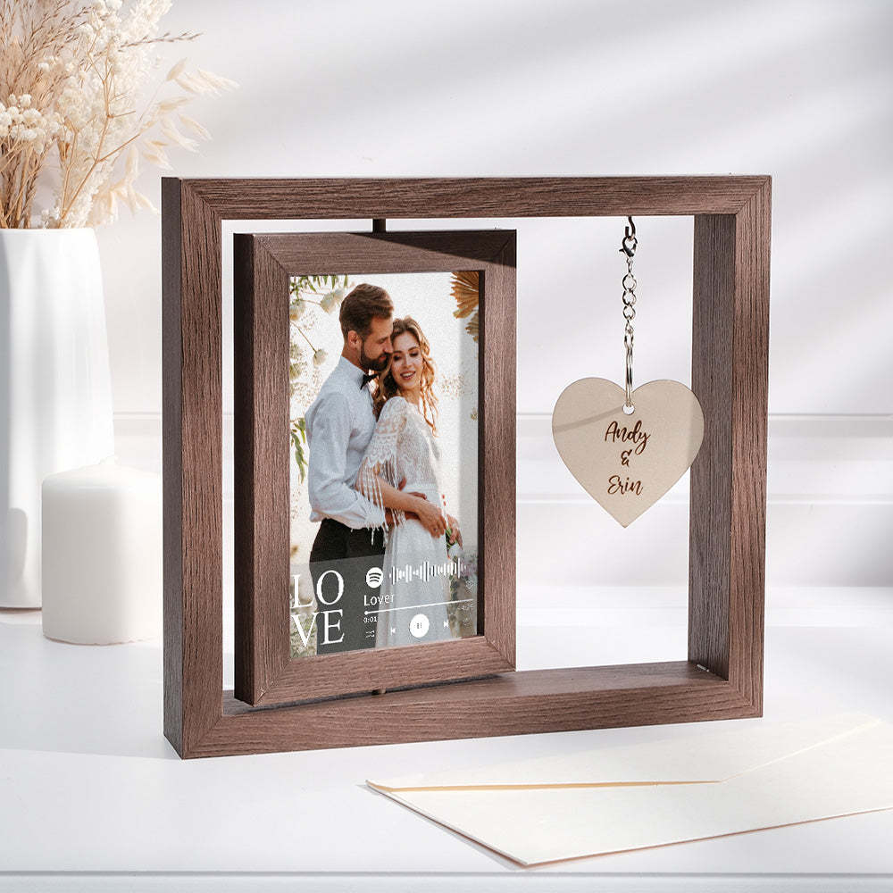 Custom Engraved Rotating Floating Picture Frames Double-Sided For Couple Personalised Engagement Gift - mymoonlampuk
