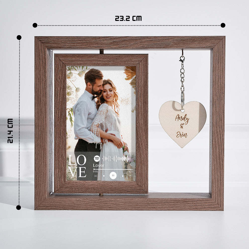 Custom Engraved Rotating Floating Picture Frames Double-Sided For Couple Personalised Engagement Gift - mymoonlampuk