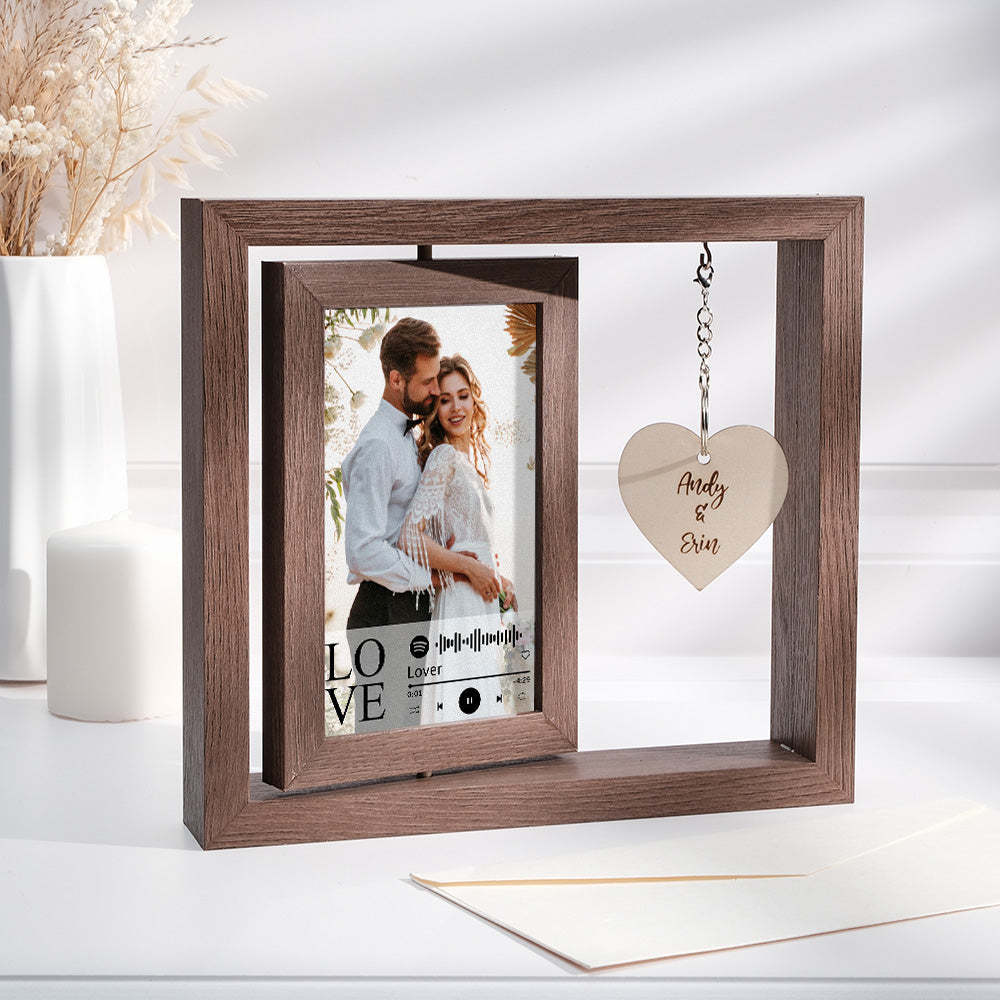 Custom Engraved Rotating Floating Picture Frames Double-Sided For Couple Personalised Engagement Gift - mymoonlampuk
