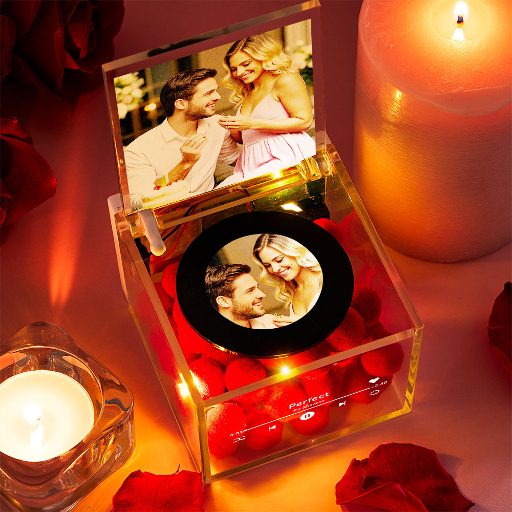 Anniversary Gifts Personalized Mini Music Record Player Custom Names and Calendar in an Acrylic Box - MyMoonLampUk