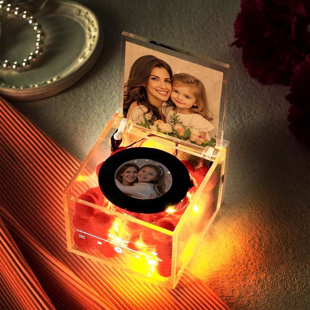 Custom Mini Vinyl Record Player in an Acrylic Box with Custom Text Cover For Mother's Day Gift for Mum - MyMoonLampUk