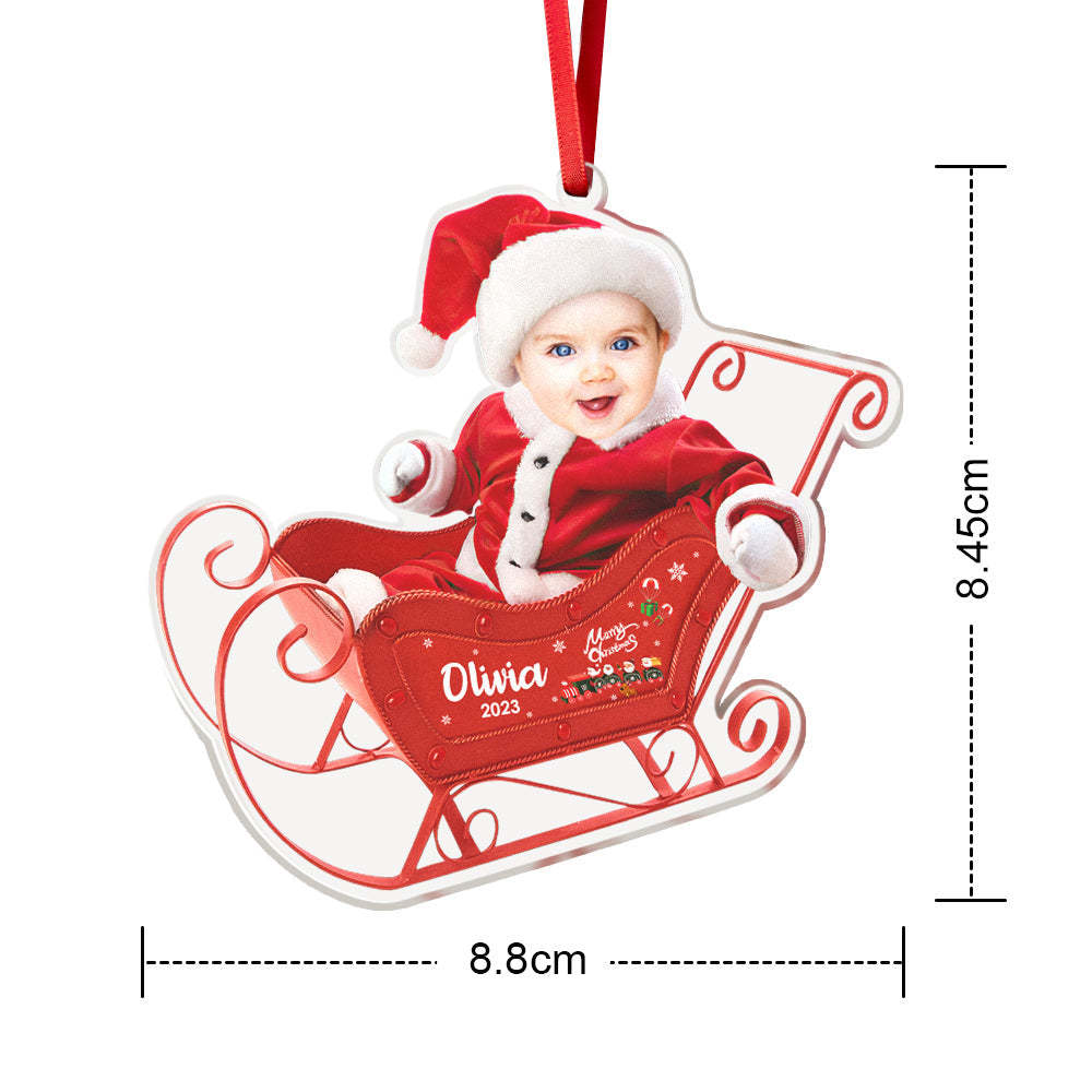 Custom Face Christmas Tree Ornament Baby on Sleigh Christmas Gift - mymoonlampuk