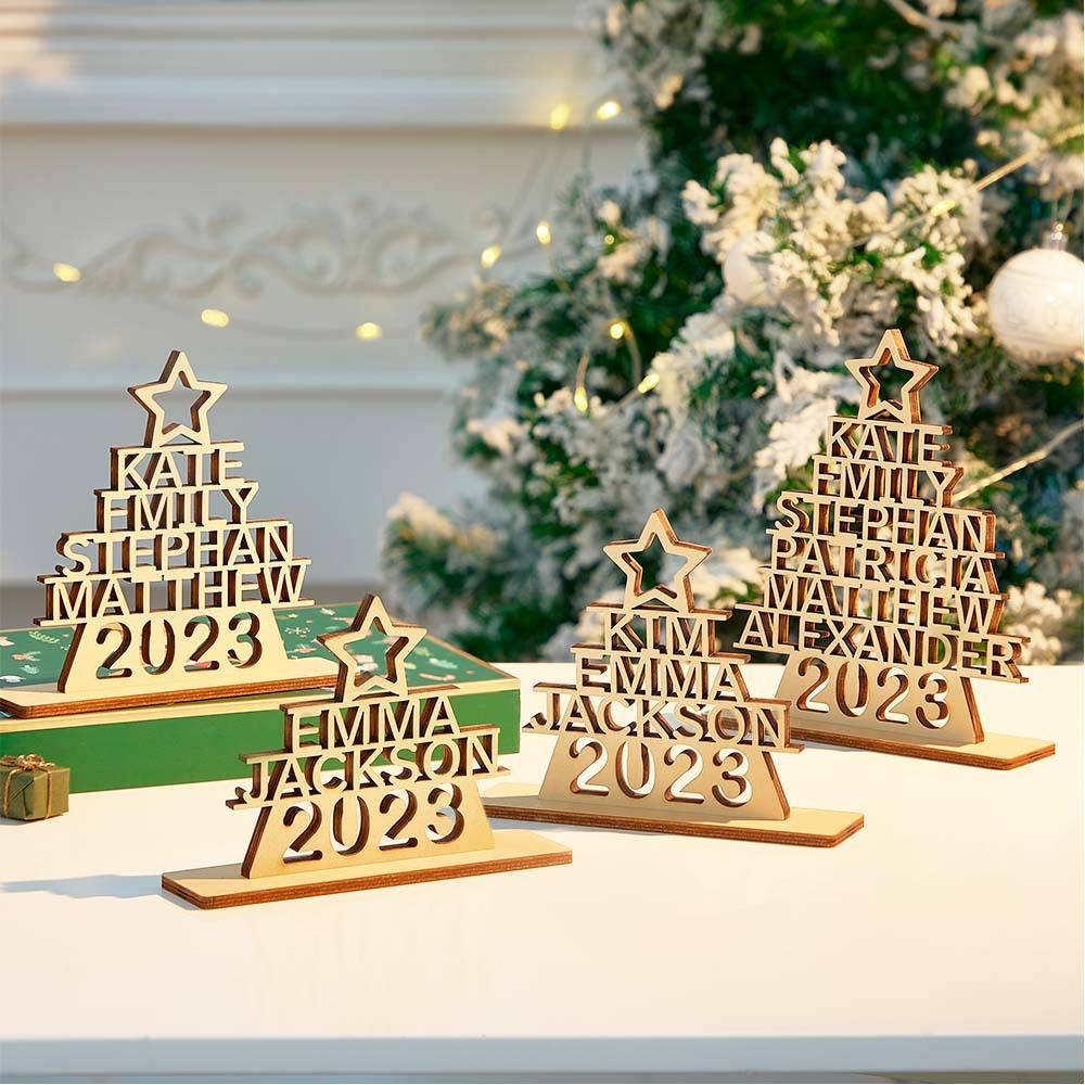 Custom Family Names Christmas Tree Wooden Decor Personalised Warm Gifts For Christmas Day - mymoonlampuk