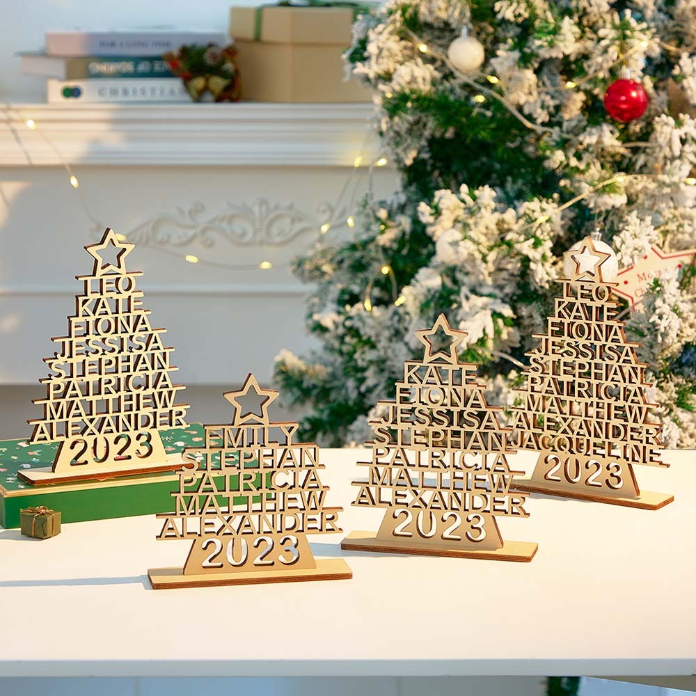 Custom Family Names Christmas Tree Wooden Decor Personalised Warm Gifts For Christmas Day - mymoonlampuk