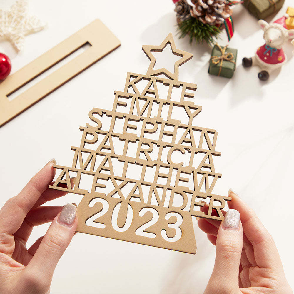 Custom Family Names Christmas Tree Wooden Decor Personalised Warm Gifts For Christmas Day - mymoonlampuk