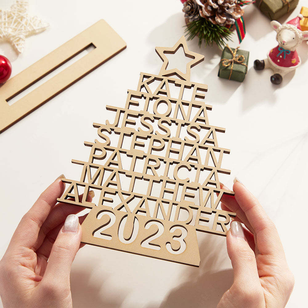 Custom Family Names Christmas Tree Wooden Decor Personalised Warm Gifts For Christmas Day - mymoonlampuk