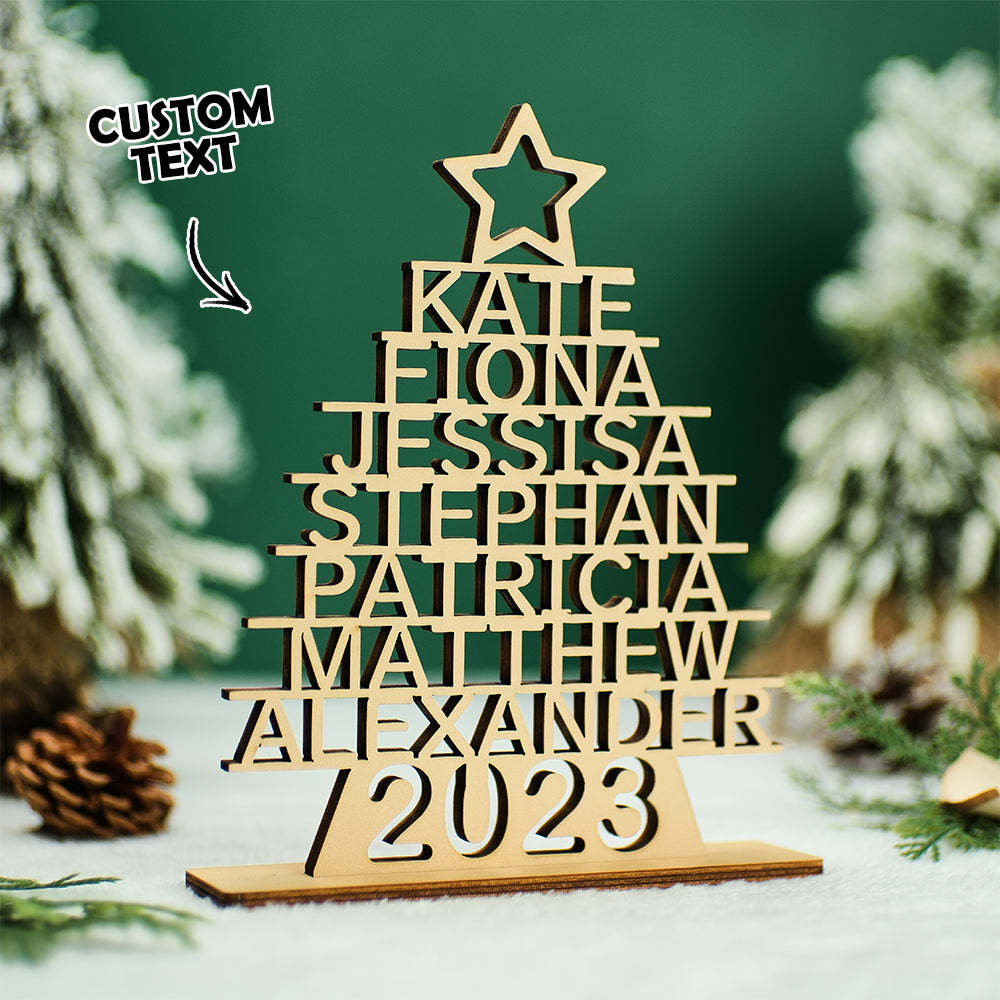 Custom Family Names Christmas Tree Wooden Decor Personalised Warm Gifts For Christmas Day - mymoonlampuk