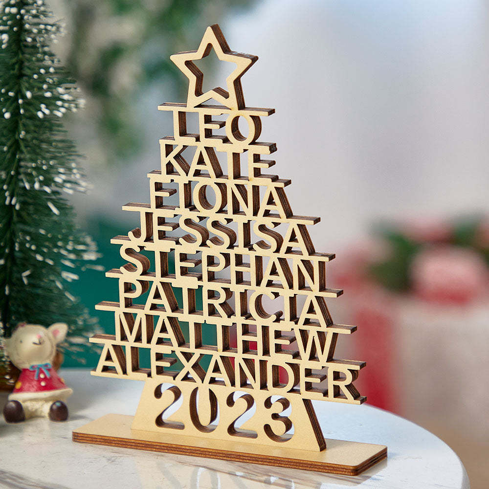 Custom Family Names Christmas Tree Wooden Decor Personalised Warm Gifts For Christmas Day - mymoonlampuk