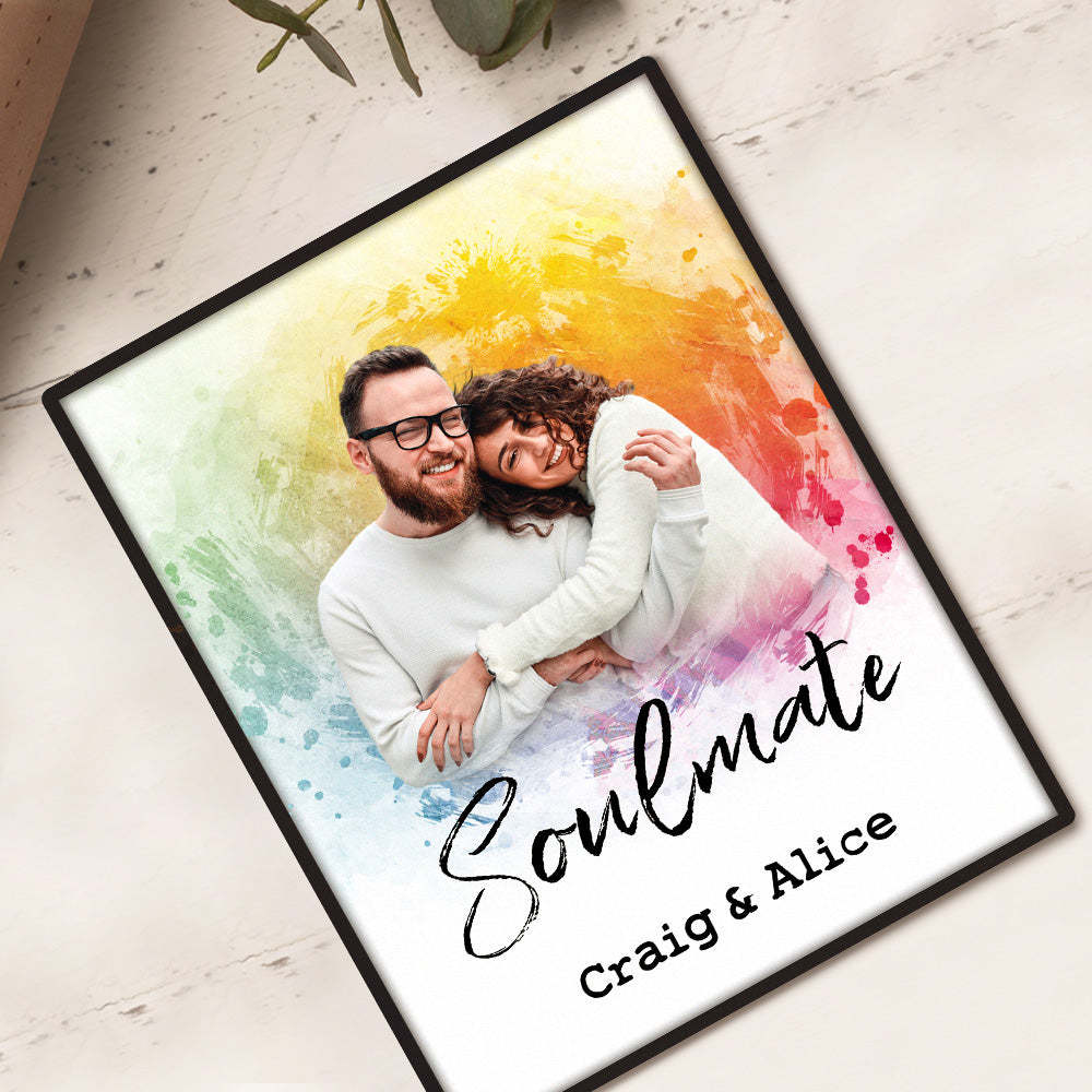 Custom Vintage Watercolor Portrait From Photo Personalized Text Photo frame Anniversary Gifts - mymoonlampuk