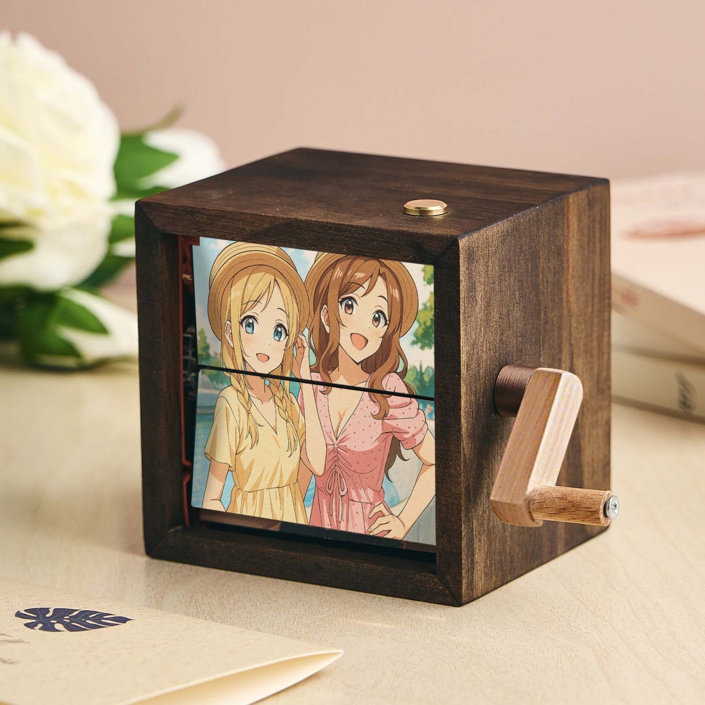 Custom Hand-Crank Flipbook Box Mechanical Hand-cranked Anime Photo Album with Light Walnut Baby Photo Cube Frame Creative Gifts - MyMoonLampUk