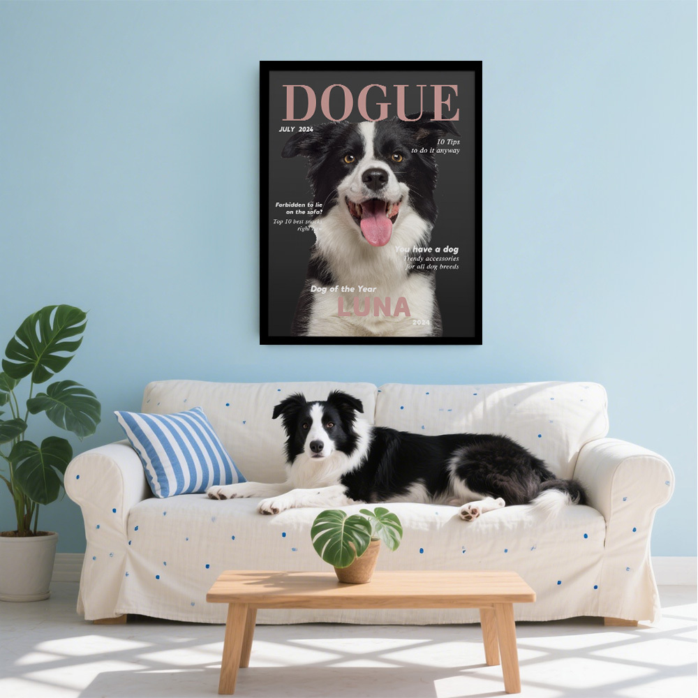 Custom Pet Photo and Names Wooden Frame Custom Canine Magazine Poster Personalized Photo Gift for Pet Lovers - MyMoonLampUk